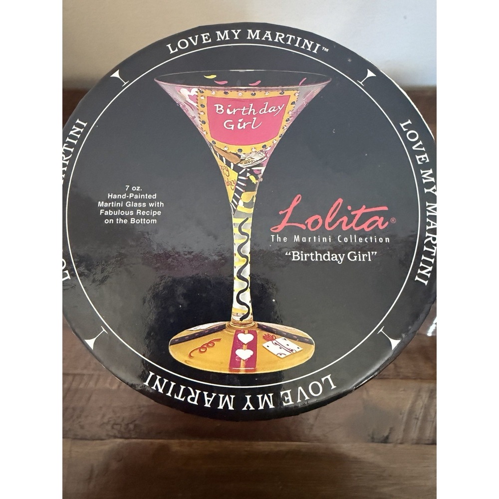 Lolita Birthday Girl Martini Glass Hand Painted W Recipe 7.5 Oz  In Orig Box - Picture 5 of 9